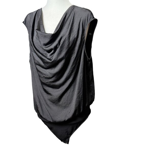 Express Womens L Top Black Sleeveless Cowl Neck Bodysuit Top Snap Closure Comfy - Picture 3 of 10
